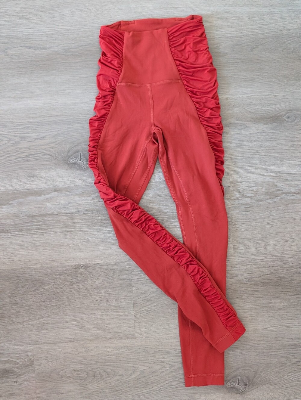 Burnt Orange Ruched Lululemon Leggings.